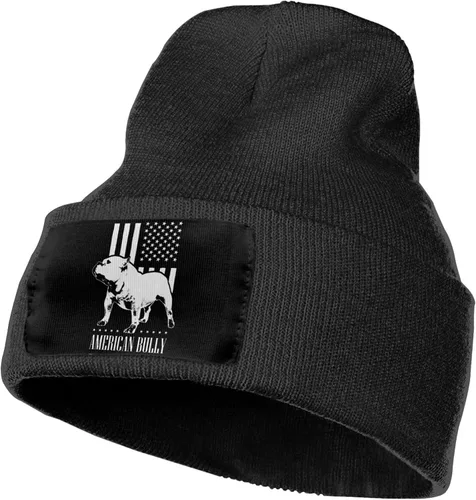 Vista 2 de V LONVOY American Flag Bully - Gorro de punto de invierno para hombres y mujeres, gorro de punto acanalado para uso diario, Negro, talla única