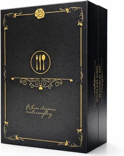 Vista 7 de Juego de cubiertos dorados de 16 piezas de acero inoxidable para 4, mango curvado único, elegante, ergonómico, cómodo, pulido de espejo, apto