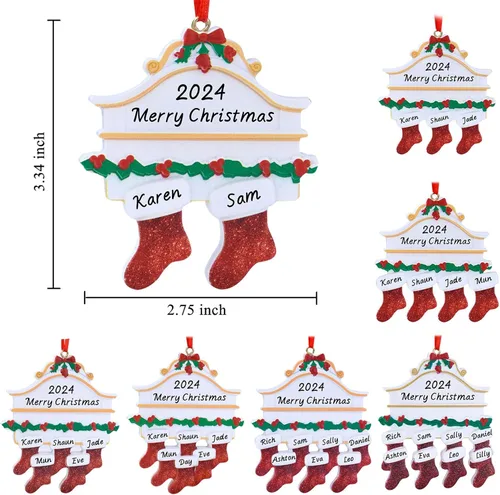 Vista 2 de Adornos de Navidad personalizados para calcetines, adornos de Navidad grabados, decoración de árbol de Navidad personalizada para familiares