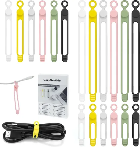 Vista 10 de Organizador de cables de silicona reutilizable de 3 pulgadas para cables de carga, cables de datos, cables de computadora, organización de cables