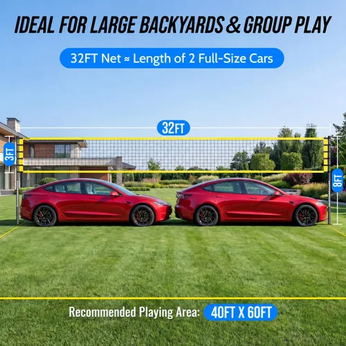 Vista 4 de Outdoor Volleyball Net for Backyard, 32FT Anti-Sag Net with Steel Poles A-Amarillo