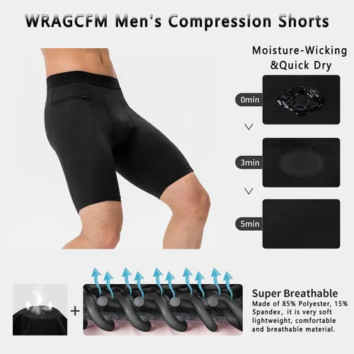Vista 2 de WRAGCFM Pantalones cortos de compresión para hombre con bolsillos para correr, entrenamiento, atlético, ropa