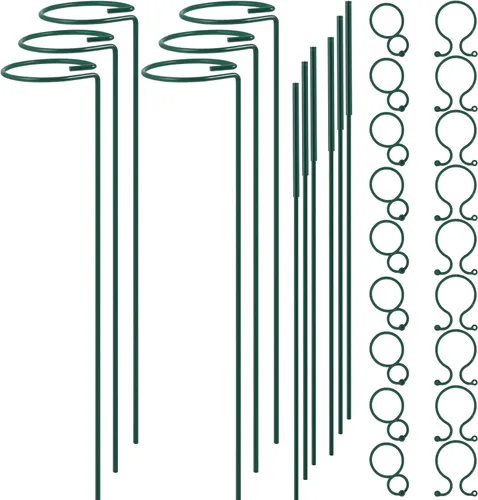Vista 9 de Soporte de estaca para plantas, paquete de 6, anillos de soporte de jaula de plantas de un solo tallo para jardín, estacas de soporte para plantas