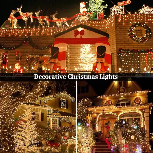 Vista 3 de Guirnalda de luces de Navidad para exteriores, 1000 LED de 344 pies con control remoto, fácil de moldear, impermeable, enchufable, luces de hadas