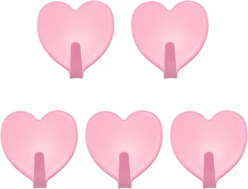 Vista 5 de 5 ganchos de acero inoxidable en forma de corazón de 1.575 x 1.772 in en forma de corazón, multifuncionales, autoadhesivos, ganchos para colgar