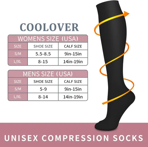 Vista 7 de COOLOVER Calcetines de compresión para mujeres y hombres (4 pares) - El mejor apoyo para correr, atletismo, enfermería, viajes, embarazo