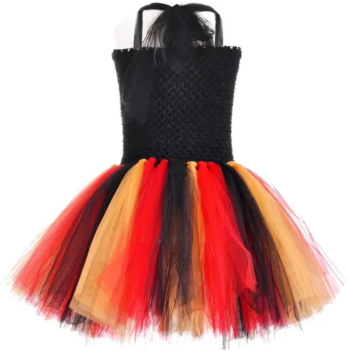 Vista 3 de LUCKYGAL Disfraz de Halloween para niñas, vestido de tutú de bruja araña, ropa de cosplay con diadema