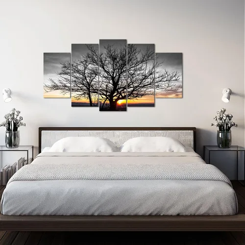 Vista 5 de Artmyharbor Arte de pared de 5 piezas de árbol en blanco y negro al amanecer