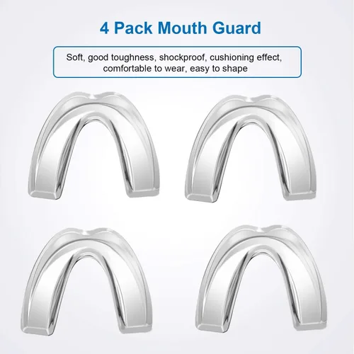 Vista 2 de Paquete de 4 protectores bucales para niños para rechinar los dientes y apretar, elimina la ATM, detiene el bruxismo, la noche atlética