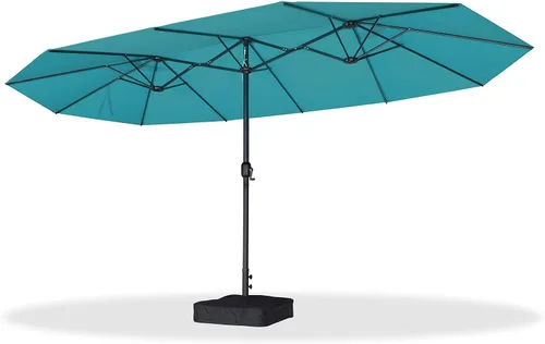 Vista 19 de PURPLE LEAF - Sombrilla de mercado de patio de 13 pies con base rectangular doble cara, sombrilla de mesa para exteriores con manivela, 12 varillas