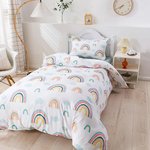 Vista 3 de Juego de funda de edredón para niños, tamaño completo, funda de edredón de microfibra de nube arcoíris de 3 piezas con fundas de almohada con cierre