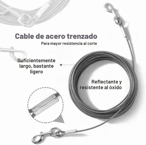 Vista 3 de Cable de amarre para perro de 10/15/20/25 pies, camino resistente para perros pequeños a grandes de hasta 125 libras, correa de amarre duradera