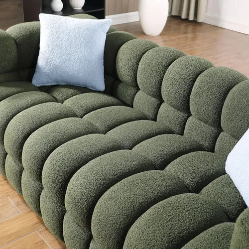 Vista 3 de Sofá de burbujas moderno de 3 plazas con 2 almohadas, sofá cómodo de tela Bouclé, muebles decorativos para espacios pequeños, sala de estar