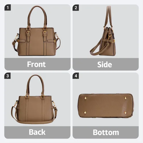 Vista 6 de Bolsos de mano de cuero de moda para mujer, bolso de hombro, asa superior, bolso de otoño