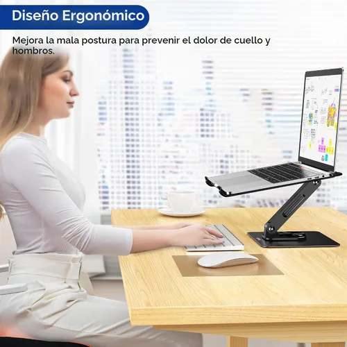 Vista 4 de BESIGN LS12 - Soporte de laptop con base giratoria de 360°, soporte ergonómico ajustable para notebook, soporte elevador para computadora compatible