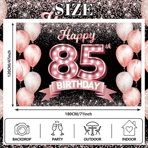 Vista 371 de Cartel de feliz cumpleaños décimo oro rosa, telón de fondo, saludos a 10 años, globos de confeti, decoración temática para niñas de 10 años