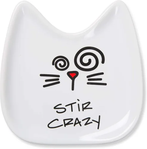 Vista 9 de Pavilion Gift Company Blobby Cat plato apoya cucharas "I Licked the Spoon" de 5 pulgadas, color blanco