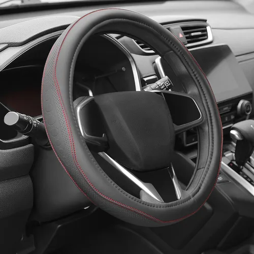Vista 21 de Funda para volante de Auto Dynasty, protector de volante de auto de cuero de microfibra transpirable con patrón de agarre antideslizante, forro
