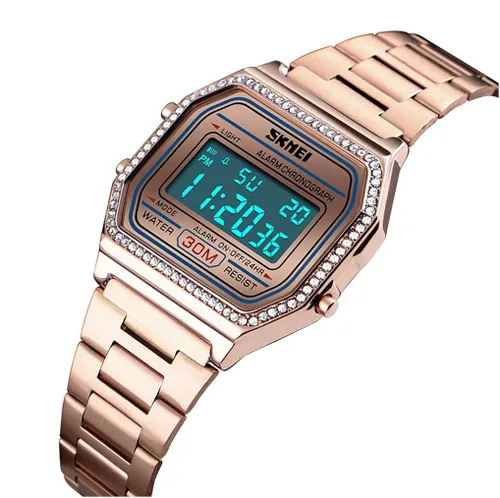 Vista 2 de MASTOP Relojes de lujo para mujer de acero completo electrónico LED digitales ultrafinos cuadrados para mujer