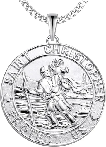 Vista 10 de YL Collar de San Cristóbal, plata de ley 925, medallón redondo grabado personalizado, protector religioso antiguo, colgante de talismán Medalla