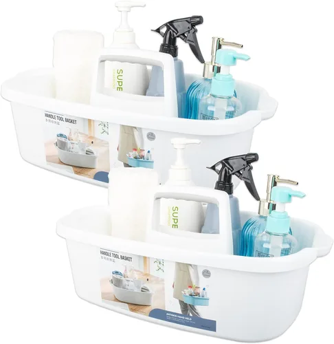 Vista 10 de Organizador de suministros de limpieza grande portátil con asa, cubo de plástico, almacenamiento de herramientas para baño, dormitorio, cocina