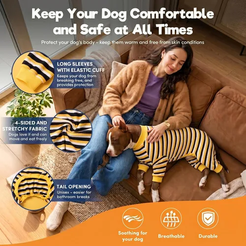 Vista 6 de LovinPet Pijama para perros grandes, mezcla de algodón, rayas negras