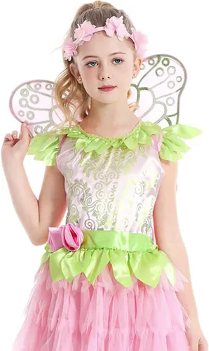 Vista 6 de Disfraz de hada verde para niñas, vestido de princesa de cuento de hadas para Halloween, cosplay con alas