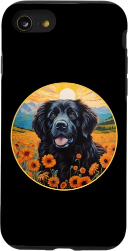 Vista 13 de Funda para iPhone 15 Linda Terranova Perro Colorido Flor Montaña Puesta de Sol Newfie