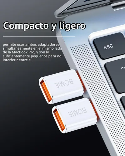 Vista 5 de BOMIE Adaptador USB C a USB Transferencia de datos de 10 Gbps para teléfono Blanco 2P