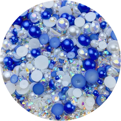 Vista 15 de Cuentas de resina con diamantes de imitación, mitad redonda, cuentas de perlas planas de 30 g, cuentas de media perla con diamantes de imitación