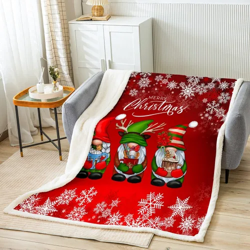 Vista 13 de Manfei Manta de Navidad con árbol de Navidad, muñeco de nieve, copo de nieve, para decoración de habitación de niños y niños, manta de rayas blancas