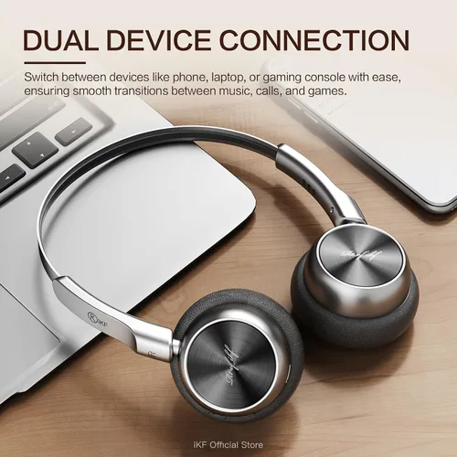 Vista 6 de iKF R1 - Auriculares Bluetooth inalámbricos retro, 60 horas de reproducción, ajuste cómodo 38ms Low Latency, Multipoint Connect, Built-in Mic, App