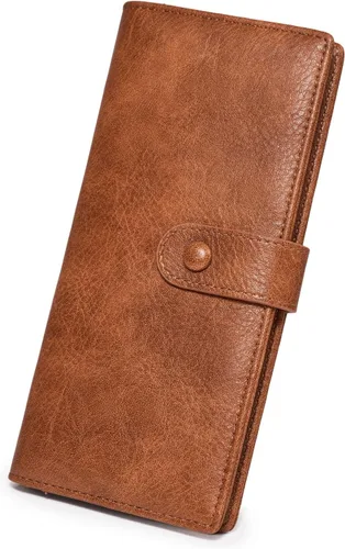 Vista 20 de Unilily Cartera delgada para mujer, con bloqueo RFID, de piel vegana, plegable, tarjetero con 2 ventanas de identificación y bolsillo con Lila