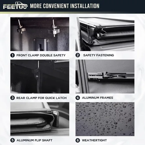 Vista 4 de Cubierta tonneau suave de tres pliegues para Gladiator JT 2020-2026 de 5 pies/60.3 pulgadas para modelos con o sin el sistema de riel de cubierta