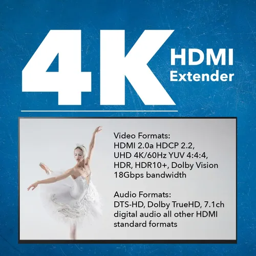 Vista 6 de OREI Extensor HDMI 4K a través de Ethernet, Extensor Balun a través de Cat6/Cat7 con extractor de audio óptico IR hasta 70 metros - Salida en bucle