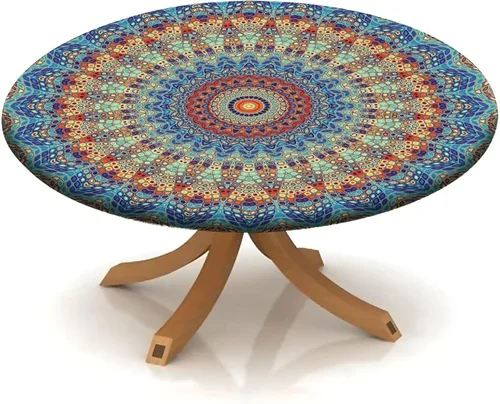 Vista 133 de Mantel redondo ajustable con borde elástico floral azul, mantel con borde elástico de estilo floral pastoral, almohadilla de mesa de poliéster