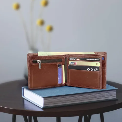 Vista 3 de YOOMALL Cartera de piel para hombre con bolsillo para monedero y ventana de identificación
