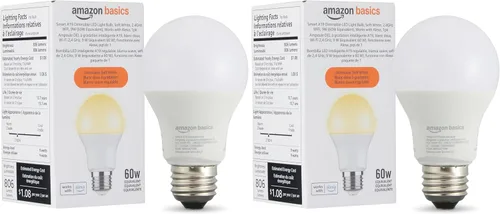 Vista 8 de Amazon Basics Bombilla LED inteligente A19, regulable blanco suave (2700 K), 9 W (equivalente a 60 W), 800 LM, funciona solo con Alexa, Wi-Fi de 2.4
