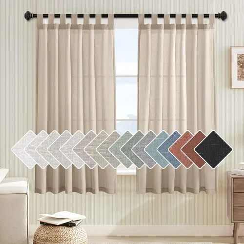 Vista 59 de Cortinas de lino para sala de estar, decoración para el hogar, con pestaña superior, privacidad añadida, ahorro de energía, filtro de luz