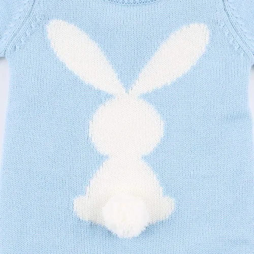 Vista 5 de mimixiong Mameluco de punto de Pascua de conejito para bebé, sin mangas, lindo traje Azul