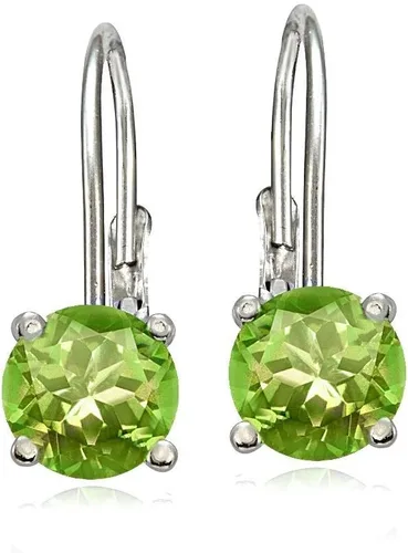 Vista 2 de Aretes cierre catalán de plata de ley con piedra natalicia redonda 6 mm Agosto - Peridoto