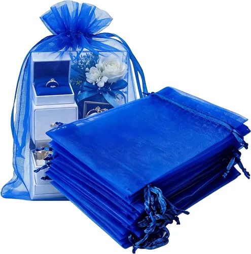 Vista 14 de Paquetes de 50 bolsas de organza de regalo de 4 x 6 pulgadas, cordón negro a granel para baby shower, Navidad, cumpleaños de profesores, recuerdos