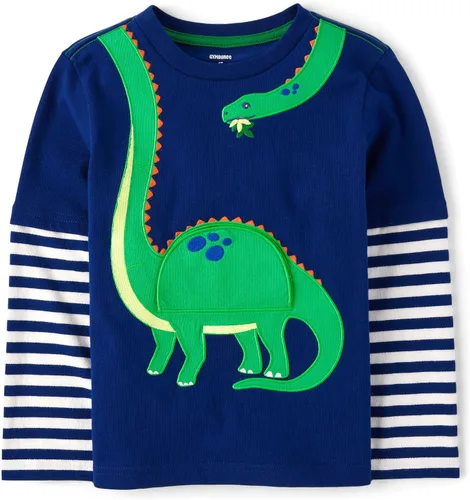 Vista 18 de Gymboree - Camisetas de manga larga con gráficos bordados en capas para niños y niños pequeños Oso de nieve azul