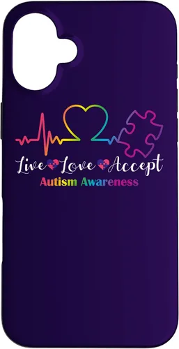 Vista 23 de Funda para iPhone 13 Pro Max Live Love Acept Autismo Concientización ECG Línea de Pulso Autismo Mamá