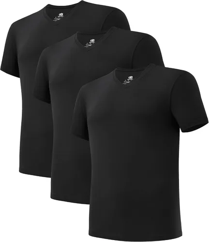 Vista 9 de DAVID ARCHY Camiseta interior de rayón de bambú con cuello en V que absorbe Paquete de 5 Negro - Cuello en V