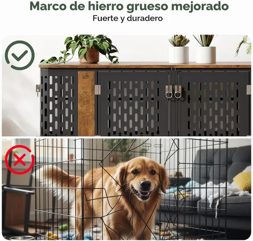 Vista 3 de ONBRILL Mueble de jaula para perros de 63 pulgadas para 1 o 2 perros, jaula doble grande para perros con divisor extraíble, jaula de madera