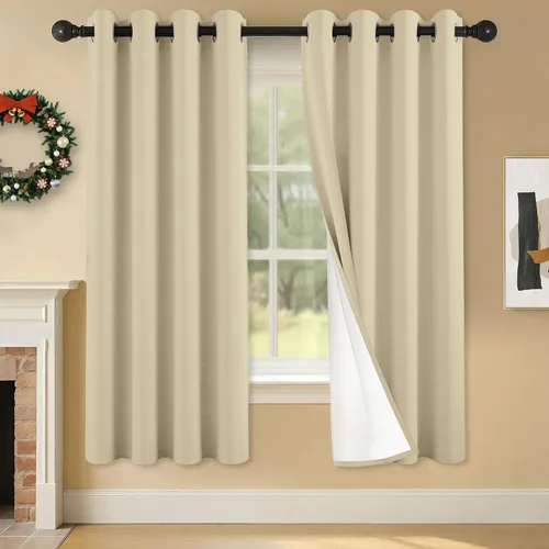 Vista 90 de 2 paneles de cortinas 100% opacas, de peso medio, con aislamiento térmico y ojales para dormitorio, sala de estar, tratamiento de ventana