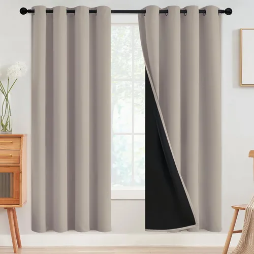 Vista 19 de SimpleHome - Cortinas opacas 100% para recámara, cortinas de ventana con ojales beige, con aislamiento térmico, cortinas de oscurecimiento
