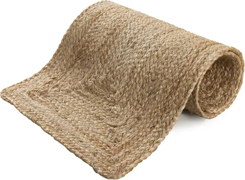 Vista 12 de Madhu International Camino de mesa de yute natural, alfombra rectangular tejida a mano de larga duración, hecha de material de yute para entradas