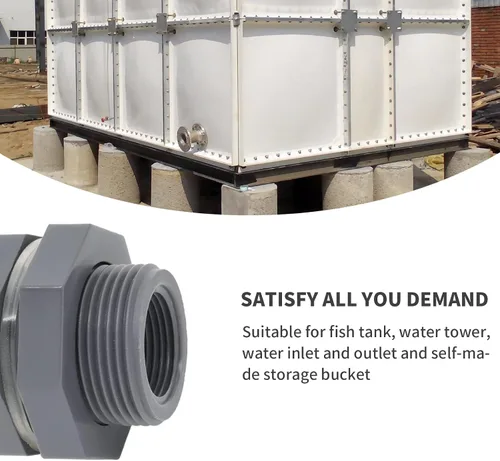 Vista 6 de Conector de tanque de agua de PVC de 1/2 pulgada, paquete de 2 Adaptador de montaje con enchufes, para barriles de lluvia, para acuarios